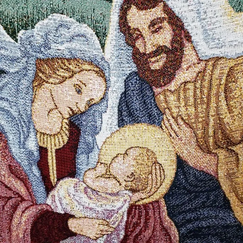 Beautiful Christmas Nativity Tapestry Throw 45x55 Fringe Blanket Wall Decor
